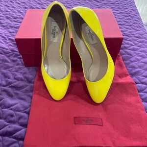 Valentino Women's Bright Yellow Heels shiny leather heel approximately 3 inch